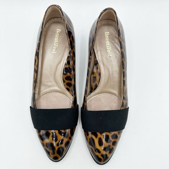 BeautiFeel Animal Print Patent Leather Kitten‎ Heel Pumps w/Elastic Accent 6.5 - Picture 4 of 14